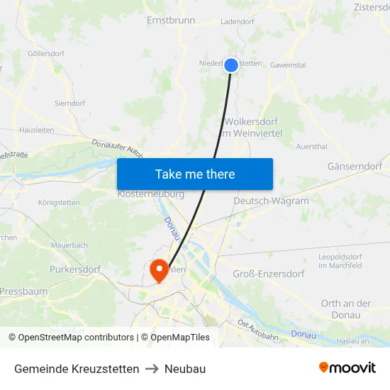Gemeinde Kreuzstetten to Neubau map