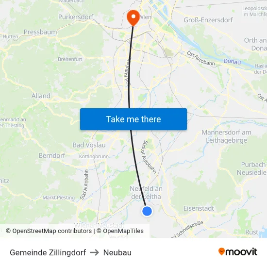 Gemeinde Zillingdorf to Neubau map