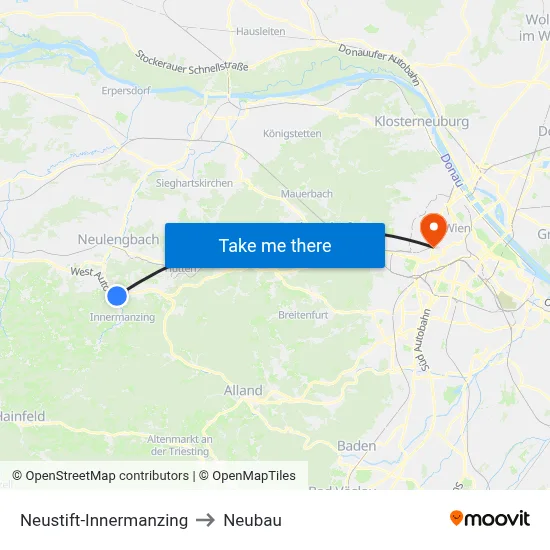 Neustift-Innermanzing to Neubau map