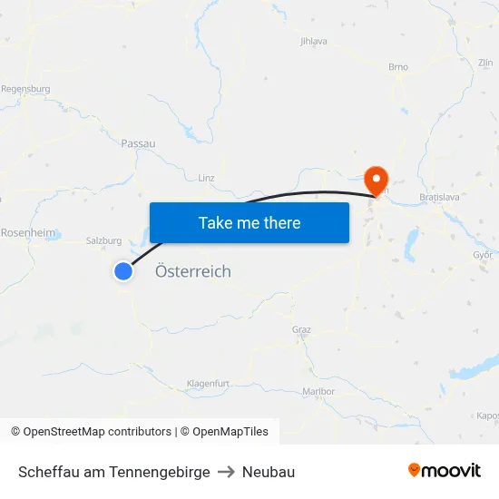 Scheffau am Tennengebirge to Neubau map