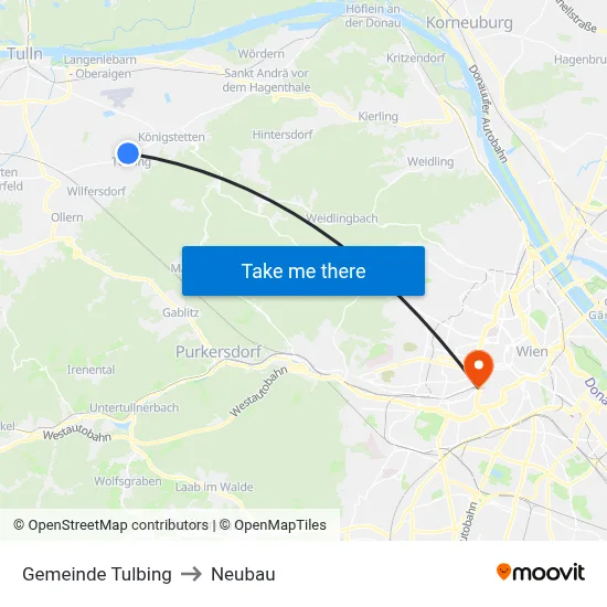 Gemeinde Tulbing to Neubau map
