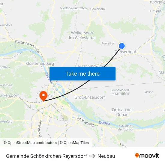 Gemeinde Schönkirchen-Reyersdorf to Neubau map
