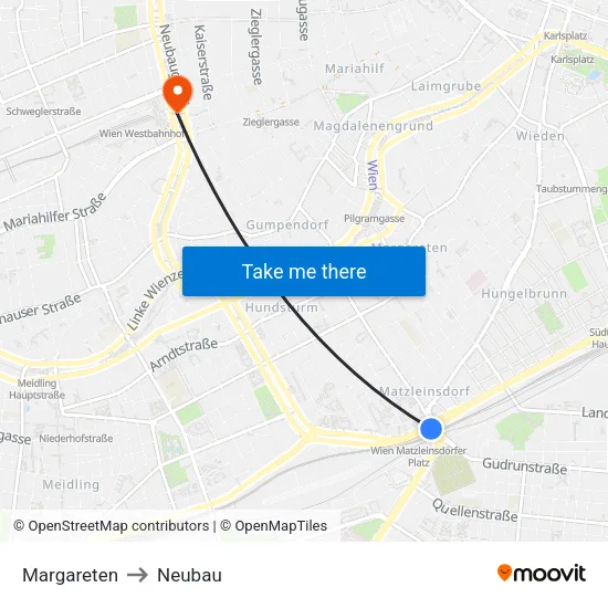 Margareten to Neubau map