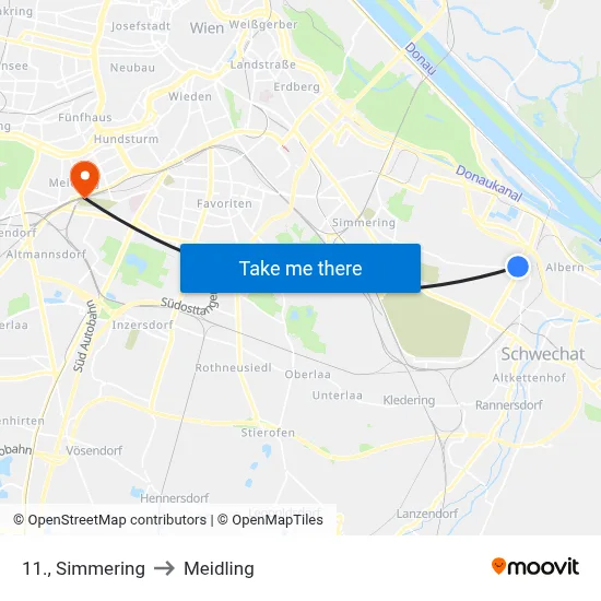 11., Simmering to Meidling map