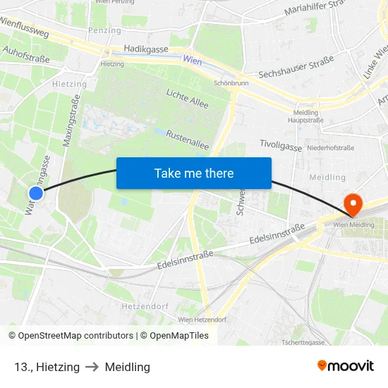 13., Hietzing to Meidling map