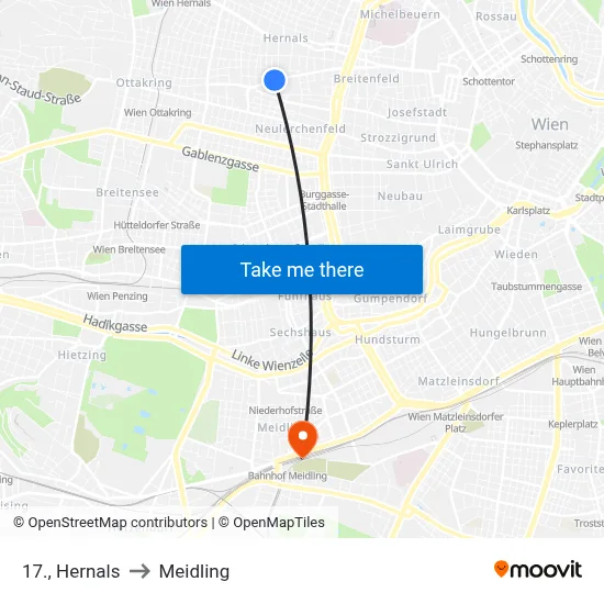 17., Hernals to Meidling map