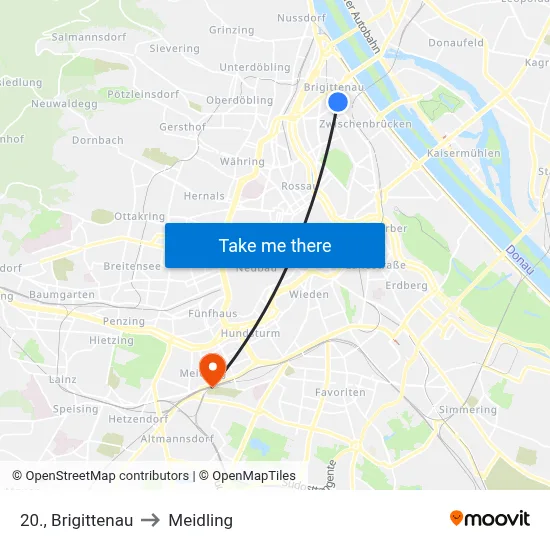 20., Brigittenau to Meidling map