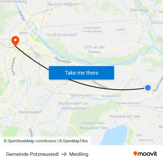 Gemeinde Potzneusiedl to Meidling map