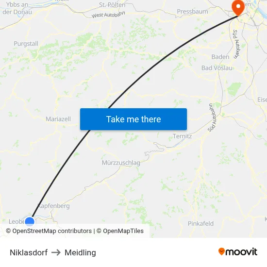 Niklasdorf to Meidling map