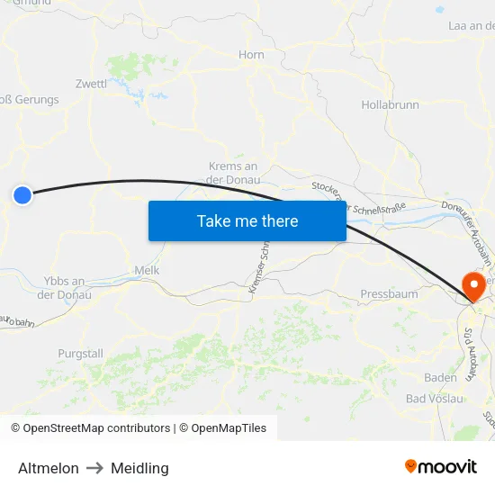 Altmelon to Meidling map
