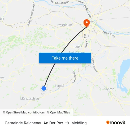 Gemeinde Reichenau An Der Rax to Meidling map