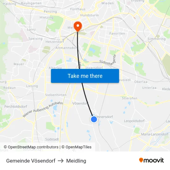 Gemeinde Vösendorf to Meidling map