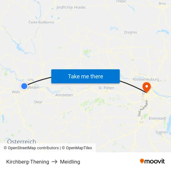 Kirchberg-Thening to Meidling map