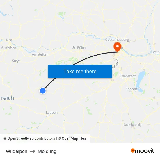 Wildalpen to Meidling map