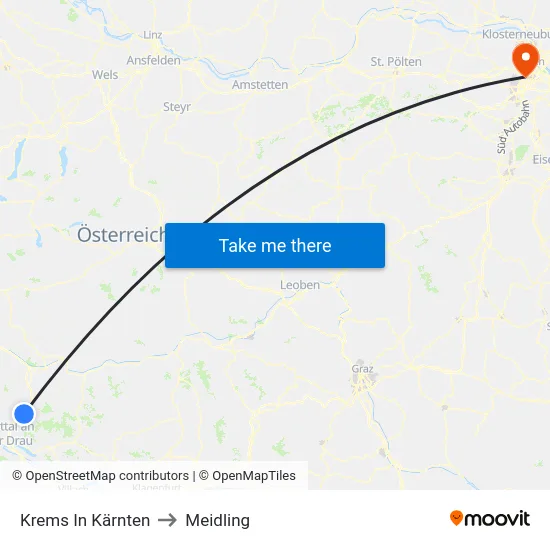 Krems In Kärnten to Meidling map