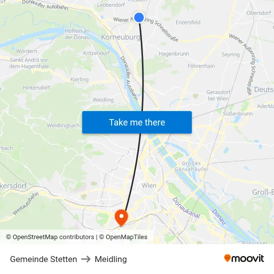 Gemeinde Stetten to Meidling map