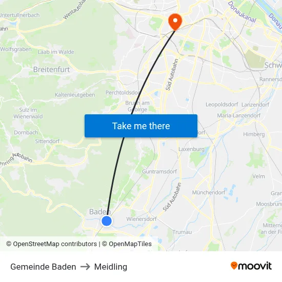 Gemeinde Baden to Meidling map
