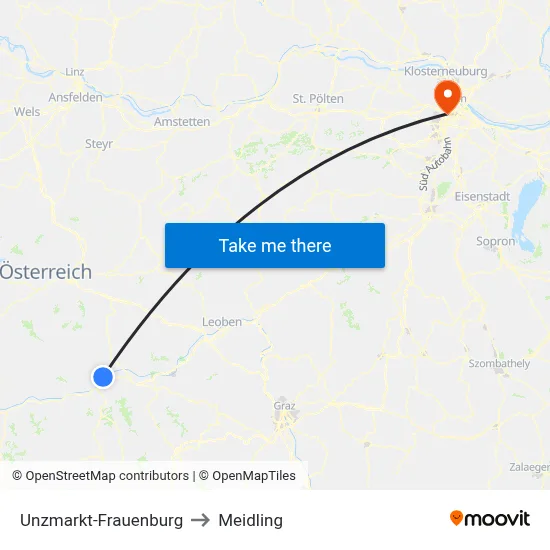 Unzmarkt-Frauenburg to Meidling map