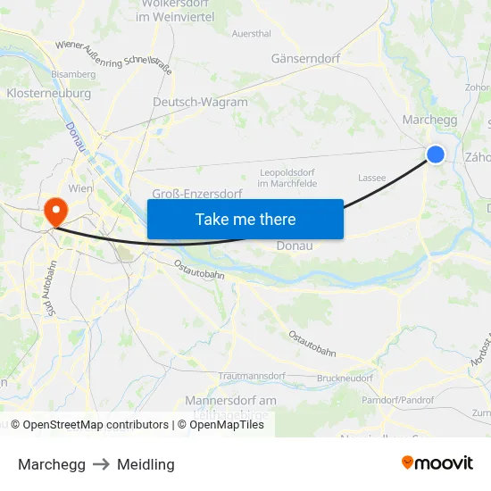 Marchegg to Meidling map