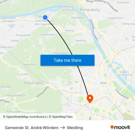 Gemeinde St. Andrä-Wördern to Meidling map