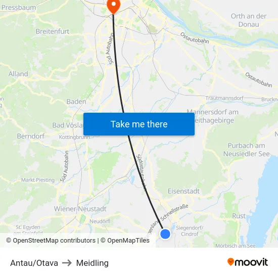 Antau/Otava to Meidling map