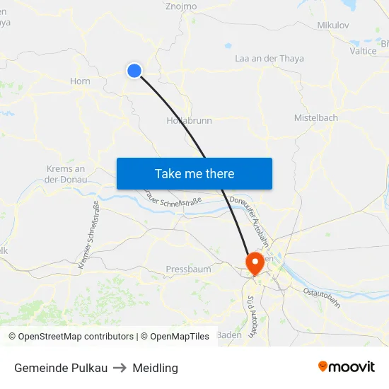 Gemeinde Pulkau to Meidling map