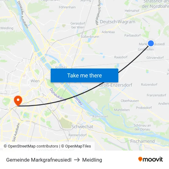Gemeinde Markgrafneusiedl to Meidling map