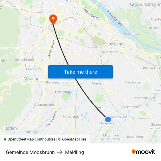 Gemeinde Moosbrunn to Meidling map