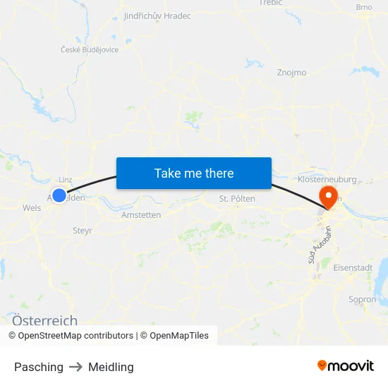 Pasching to Meidling map