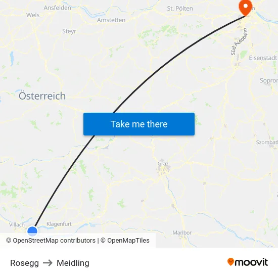 Rosegg to Meidling map