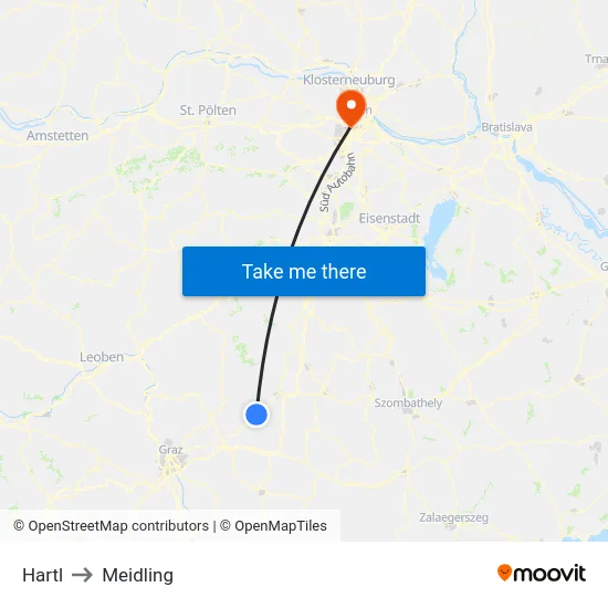 Hartl to Meidling map