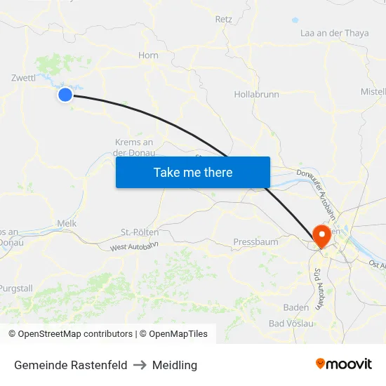 Gemeinde Rastenfeld to Meidling map