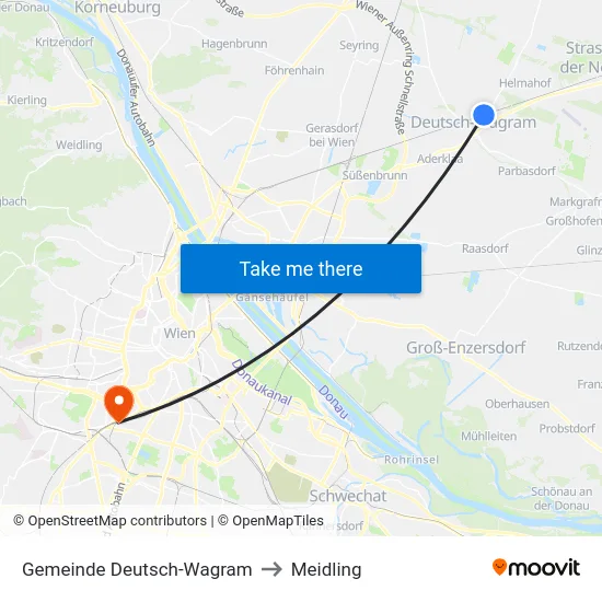 Gemeinde Deutsch-Wagram to Meidling map