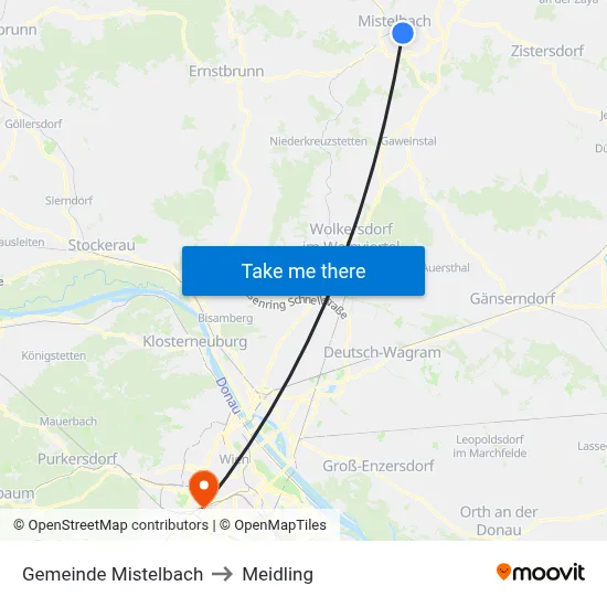 Gemeinde Mistelbach to Meidling map