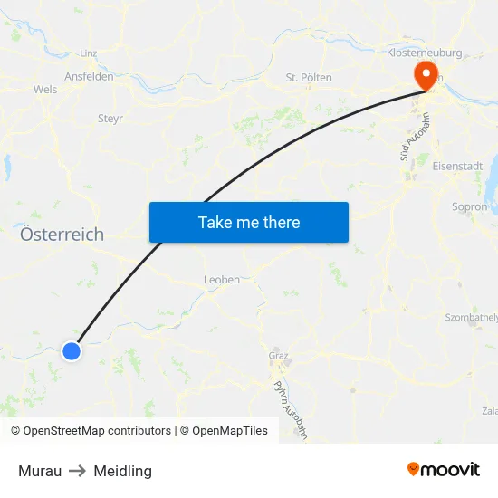 Murau to Meidling map