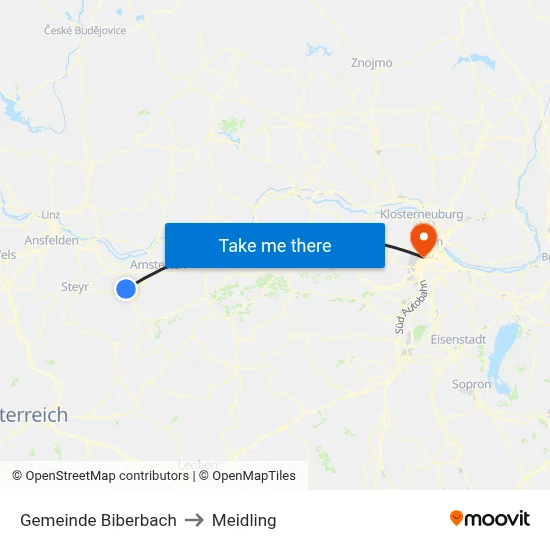 Gemeinde Biberbach to Meidling map