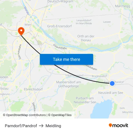 Parndorf/Pandrof to Meidling map