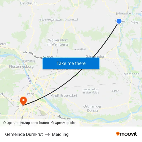 Gemeinde Dürnkrut to Meidling map