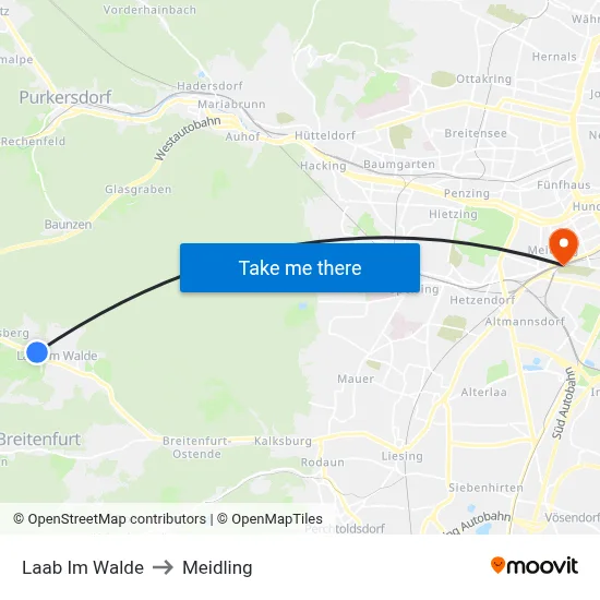 Laab Im Walde to Meidling map