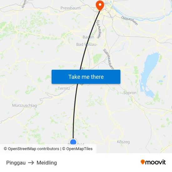 Pinggau to Meidling map