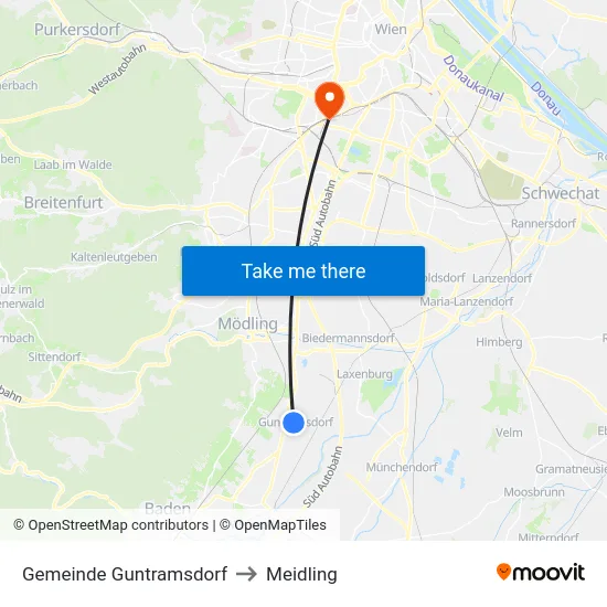 Gemeinde Guntramsdorf to Meidling map