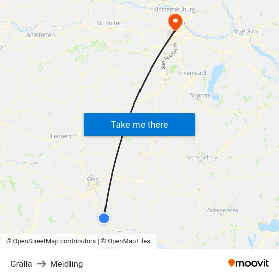 Gralla to Meidling map