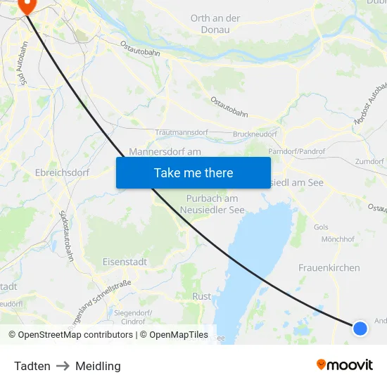 Tadten to Meidling map