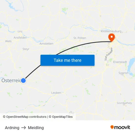 Ardning to Meidling map