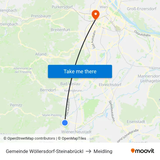 Gemeinde Wöllersdorf-Steinabrückl to Meidling map