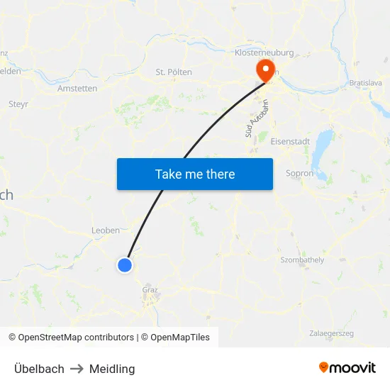 Übelbach to Meidling map