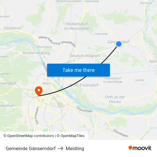 Gemeinde Gänserndorf to Meidling map
