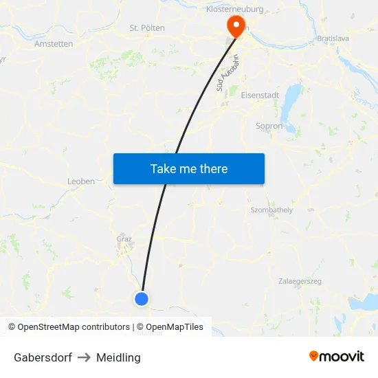Gabersdorf to Meidling map