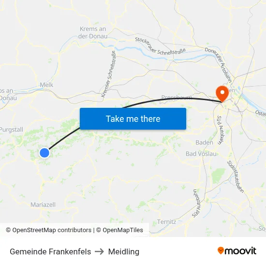 Gemeinde Frankenfels to Meidling map