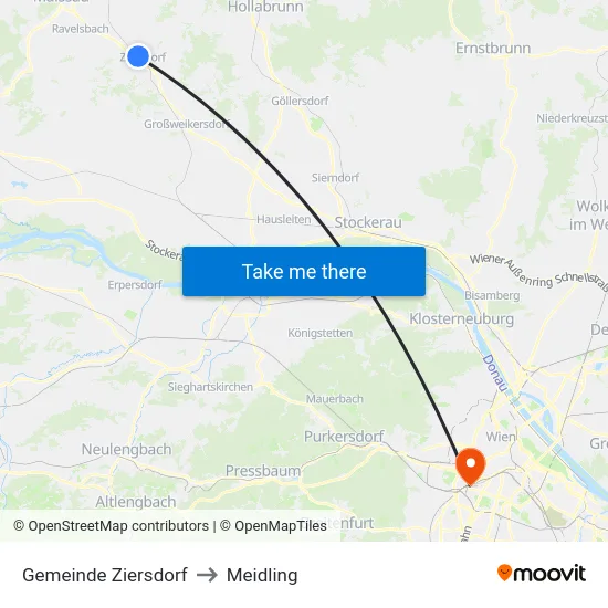Gemeinde Ziersdorf to Meidling map